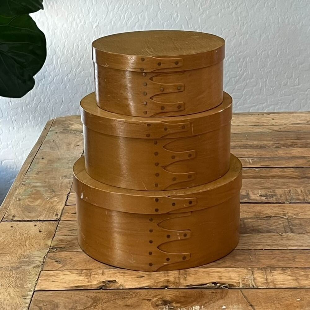 Shaker Nesting Oval Wood Boxes Set of 3 Handcrafted Rivets
